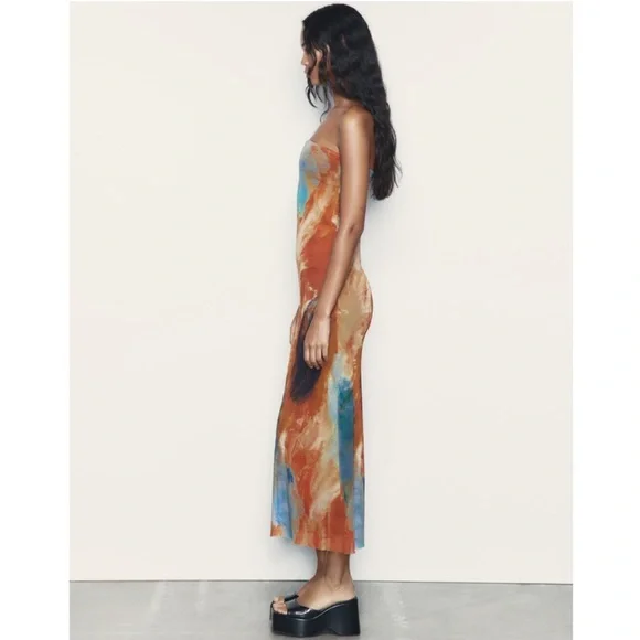 Zara Strapless Printed Fitted Dress - Picture 3 of 6